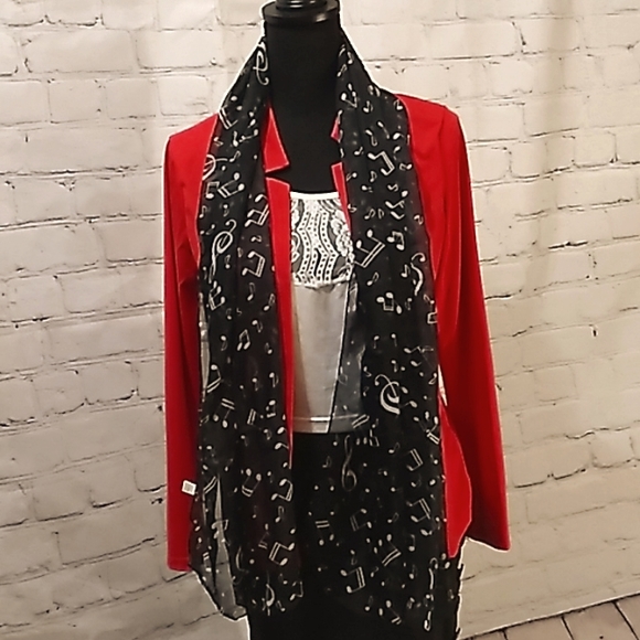 Chiffon White Music Note Print Wrap Scarf Black - Picture 3 of 10